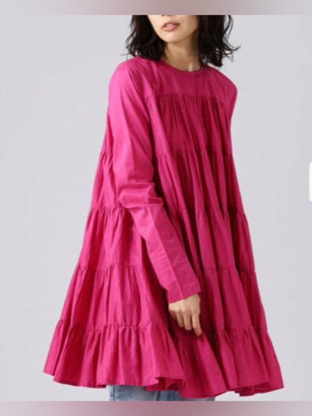 Merlette Soliman Tiered Mini Dress Long Sleeve Hot Pink Size Large